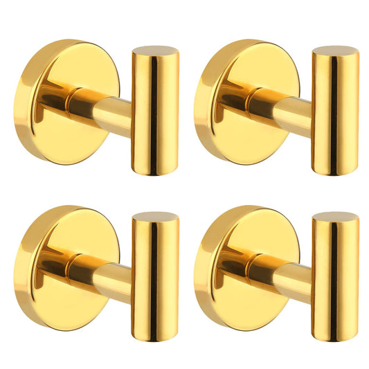 Bathroom Robe Towel Hooks Wall Hook Holder Heavy Duty Door Hanger Towel Robe Clothes Cabinet Closet Sponges Hook for Bathroom Bedroom Kitchen Hotel Pool 4 Packs(Bright Gold)