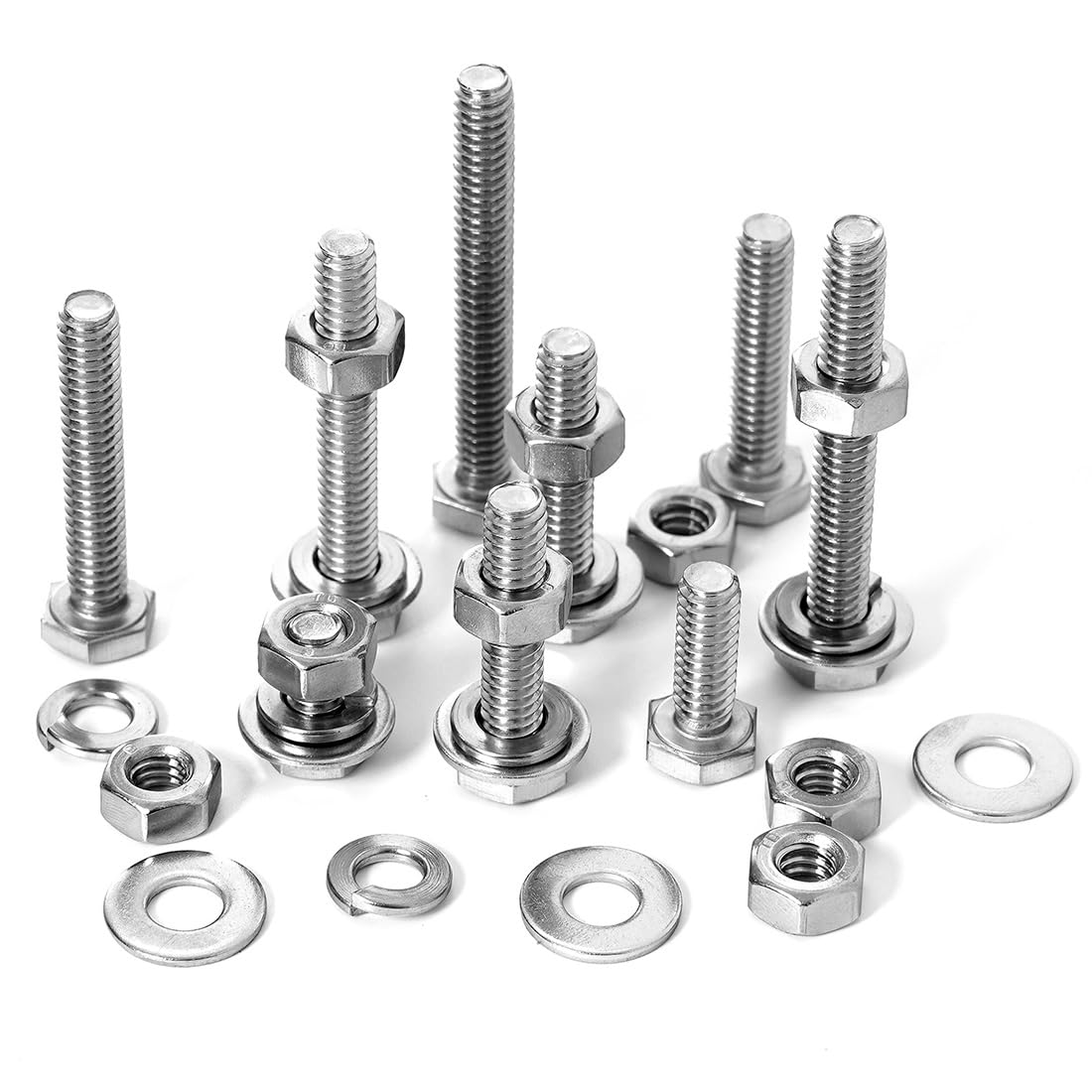 280PCs 1/4-20 Hex Bolts Screws Hex Nuts Flat Washers Lock Washer Kit, Stainless Steel 304, Fully Threaded Hex Bolt 1/4-20 x 1/2" 3/4" 1" 1-1/4" 1-1/2" 1-3/4" 2" Length