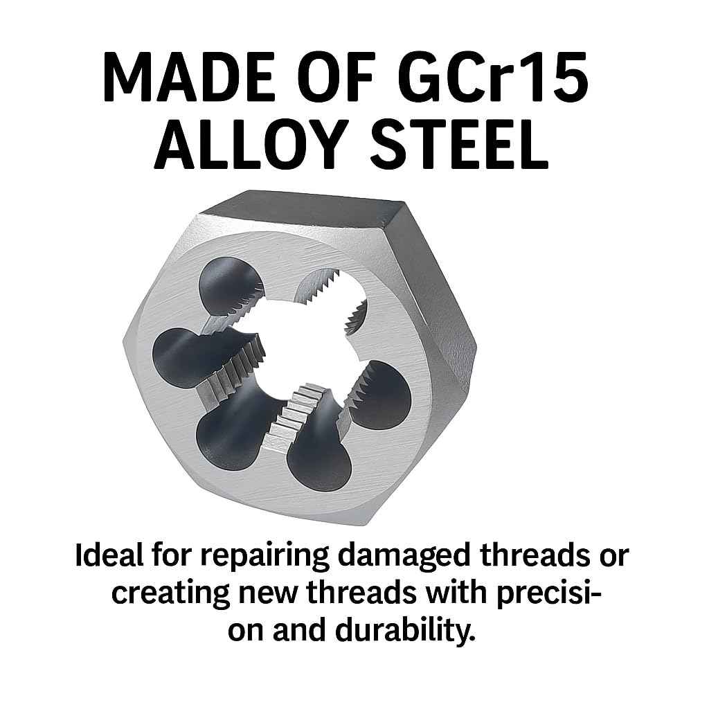 M14 x 1.5 Metric Tap and Die Set HSS Machine Tap and GCr15 Alloy Steel Hex Die Right Hand Thread Cutting Tool for Metal Repair