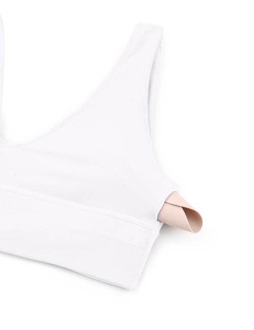 CRZ YOGA Butterluxe Womens V-Neck Longline Sports Bra - Wireless U-Shaped Open Back Yoga Low Impact Padded Crop Top White Medium