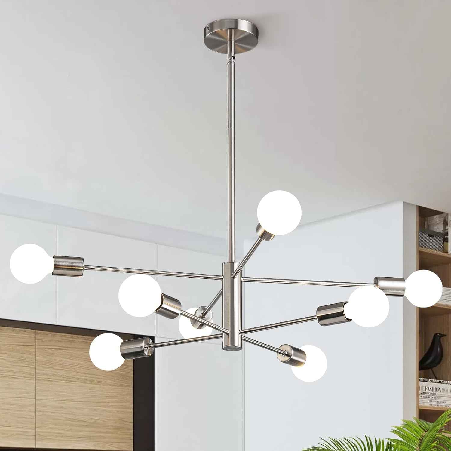 8-Light Gold Sputnik Chandelier - Modern Adjustable Ceiling Light for Dining Room, Kitchen & Foyer