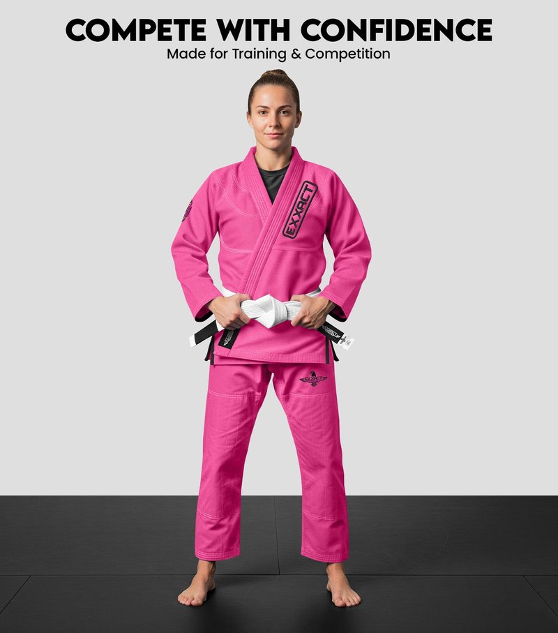 Exxact Sports BJJ Gi Women, Lightweight IBJJF Legal Jiu Jitsu Gi with Preshrunk Fabric & Free Belt for Training & Competition (Black, W1)