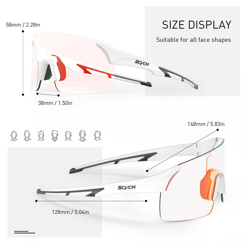 SCVCN Photochromic Cycling Glasses Mountain Bike Glasses for Men Women Frameless Sport sunglasses