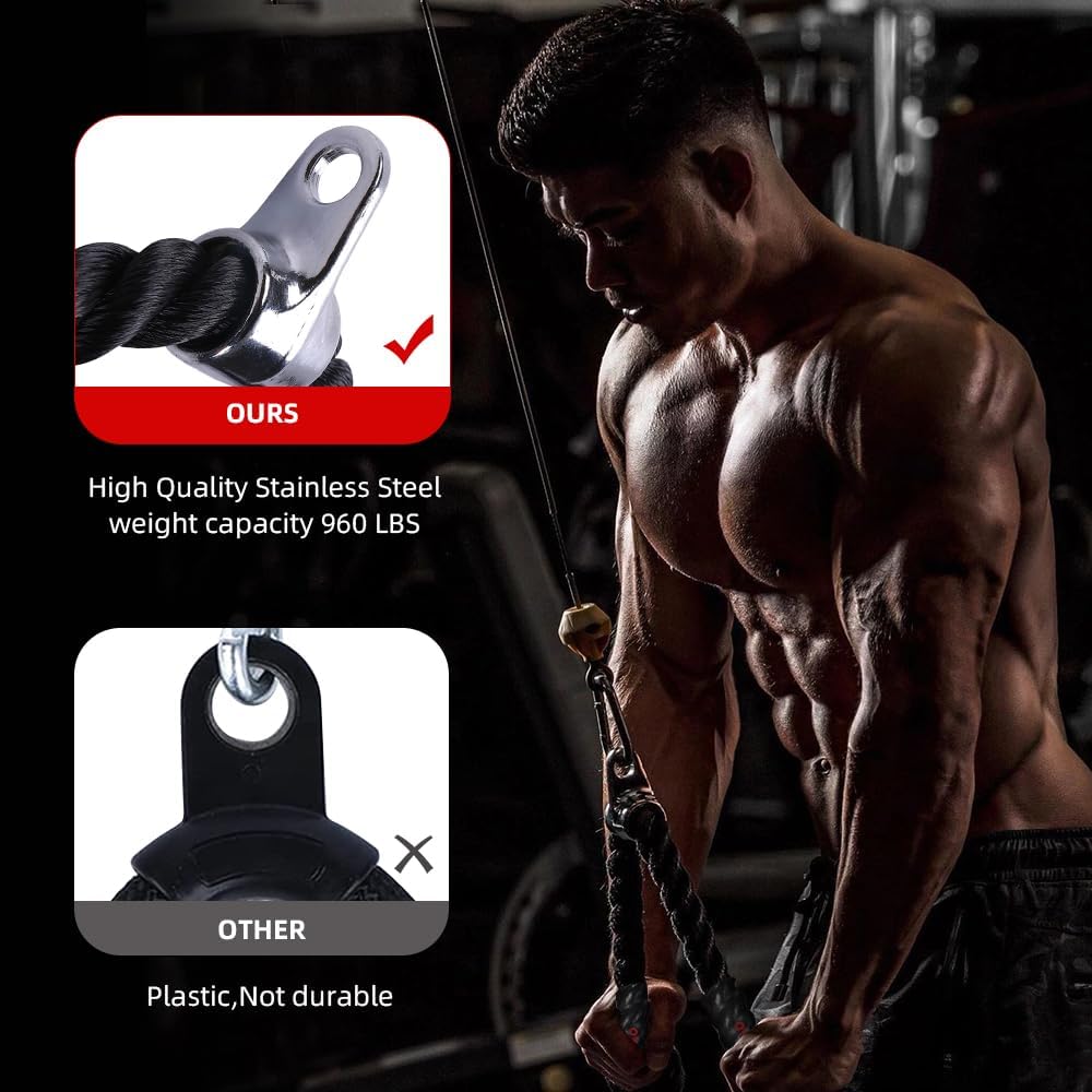 Tricep Rope - 35 Inch Cable Machine Attachment with Upgraded Rubber Handles | Non-Slip Grip for Greater Range of Motion