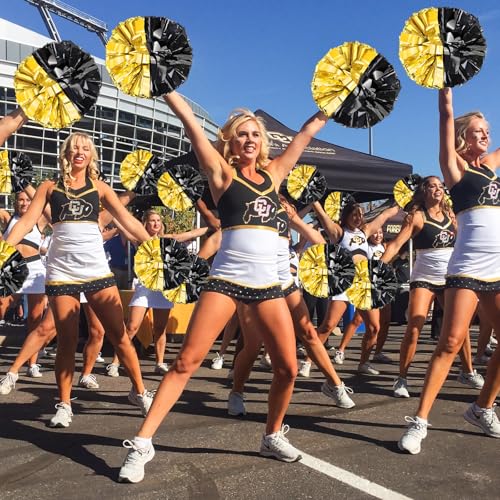 HOLENGS 12-Inch Metallic Cheerleading Pom Poms Black & Gold - 4 Pack for Sports & Dance