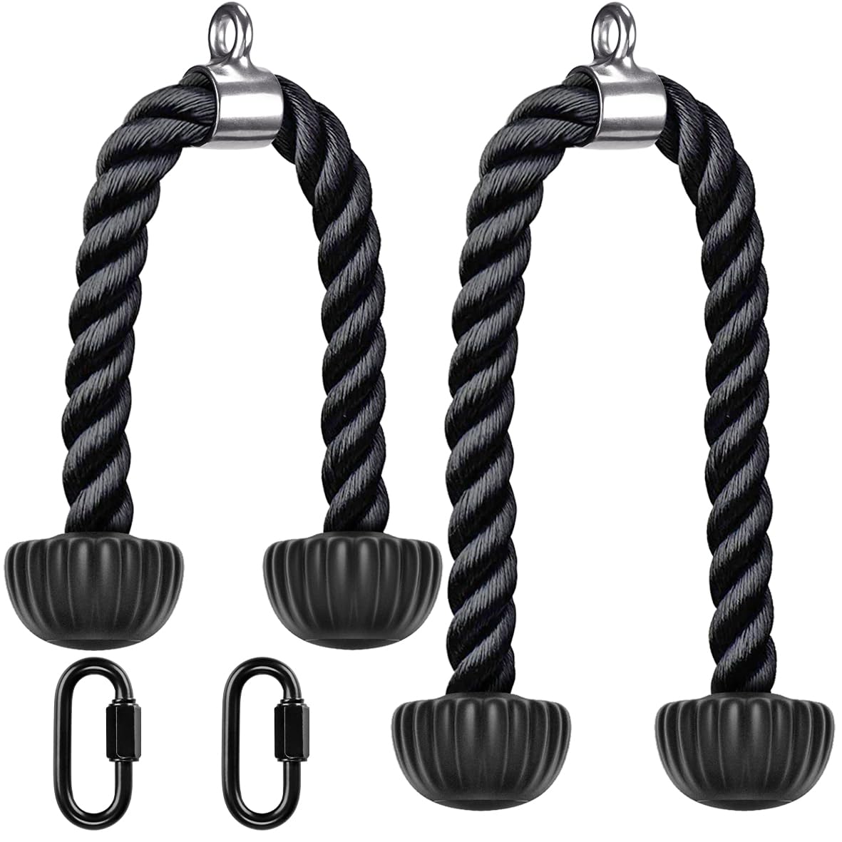 Kipika Set of 2 Tricep Rope, 28 & 36 Inch, Cable Machine Attachments Pulley System Gym Pull Down Rope, Heavy Duty Nylon Rope with Soft Rubber Ends, Black