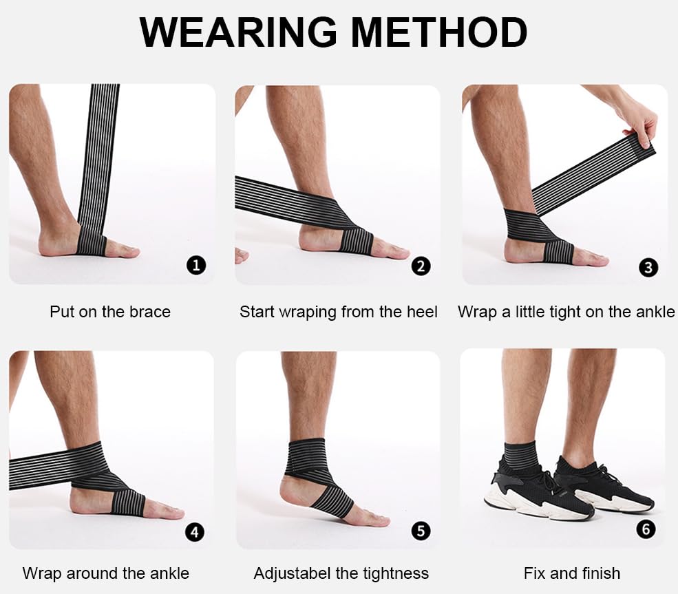 2 PCS Ankle Braces for Men Women, Ankle Compression Sleeve Long Wraps Plantar Fasciitis Brace Plantar Fasciitis Relief, Arch Support Wraps Ankle Brace for Sprained Ankle (Black)