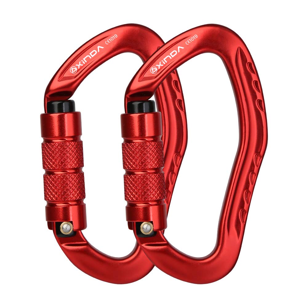 XINDA 22KN Auto Locking Carabiner Clip - Twist Lock Climbing Carabiner CE UIAA Certified, Heavy Duty Carabiners for Climbing,Rappelling,Hammock,Hiking,Camping (2 pcs Red)