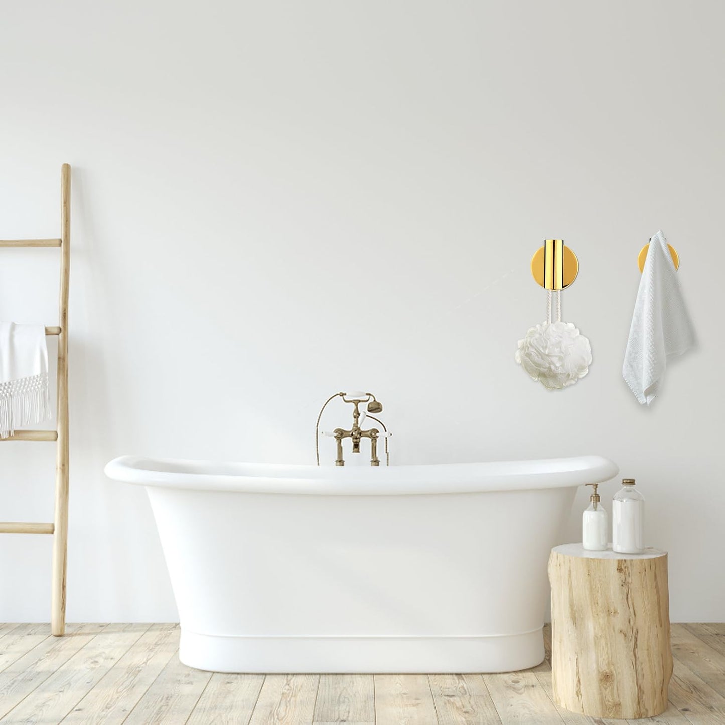 Bathroom Robe Towel Hooks Wall Hook Holder Heavy Duty Door Hanger Towel Robe Clothes Cabinet Closet Sponges Hook for Bathroom Bedroom Kitchen Hotel Pool 4 Packs(Bright Gold)