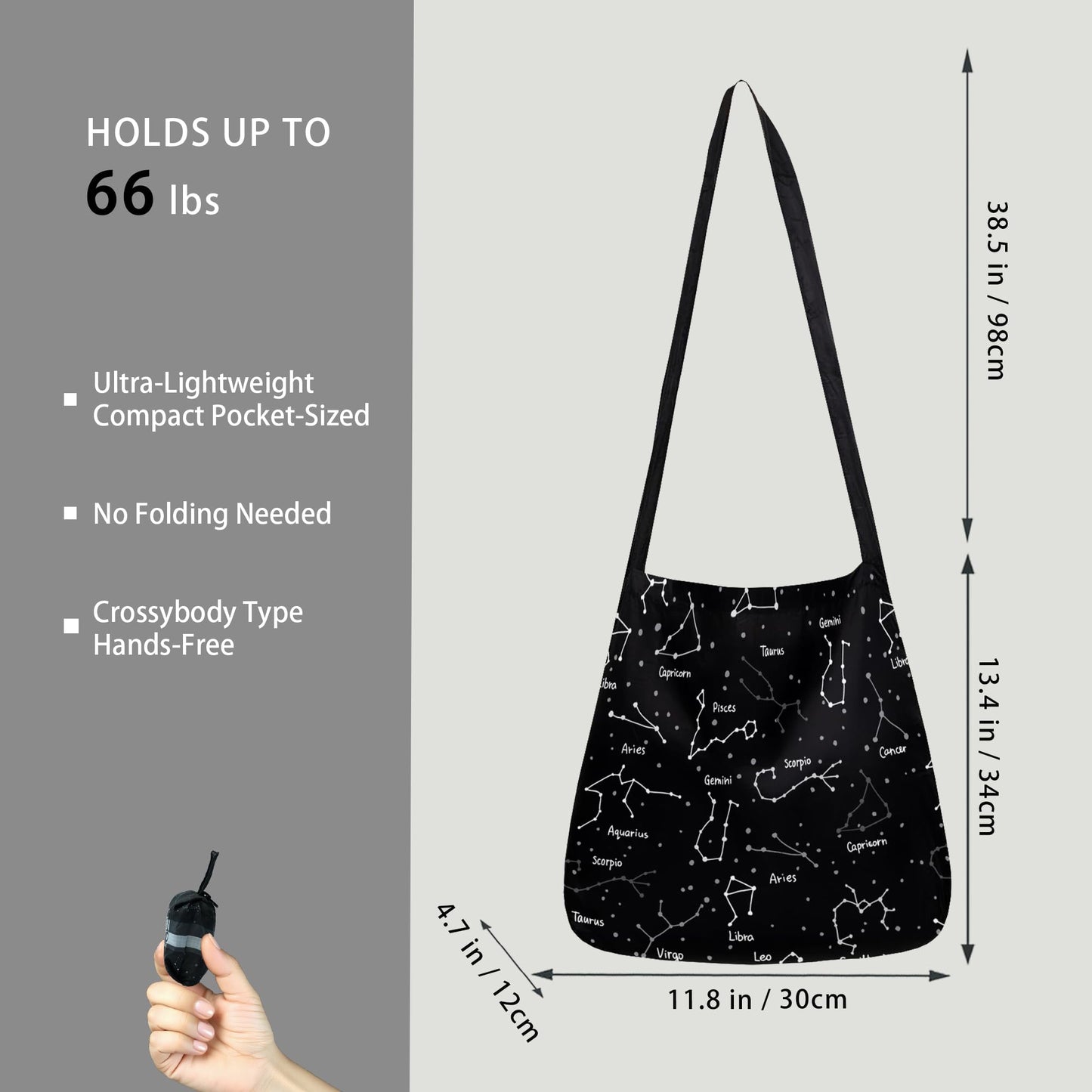 BeeGreen Bees Foldable Compact Ultimate Crossbody Tote Bag - Reusable Grocery Shopping Bag - Portable Lightweight Duffle Bags