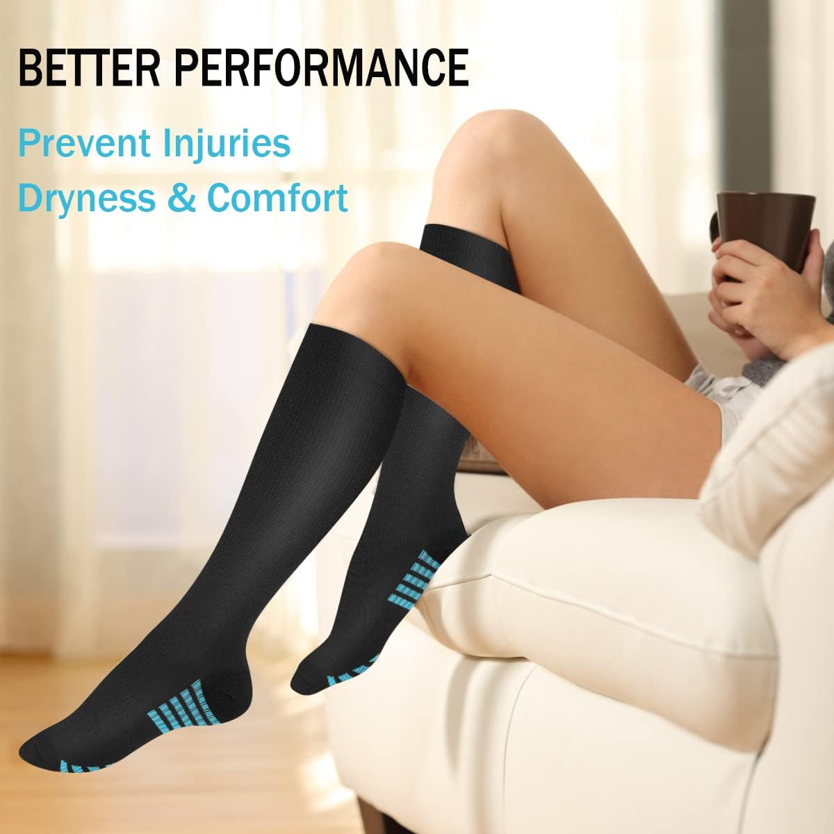 SunFeeling Compression Socks - 6 Pairs for Men & Women | Enhanced Circulation Support for Athletes