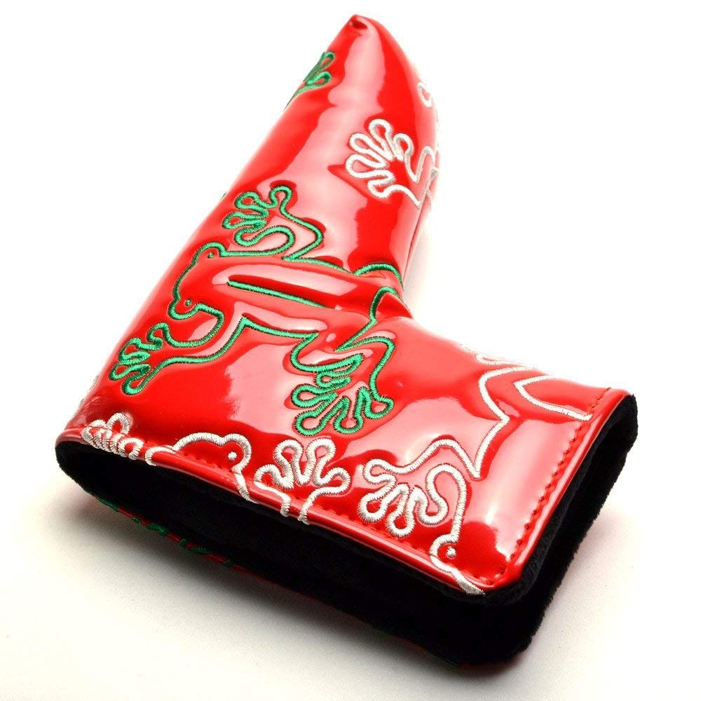 PLUSKER Golf Club Blade Putter Head Cover Magnetic Closure with Cute Frog Pattern Design Red Headcover