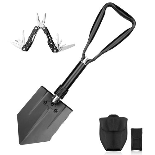 HSWGHWX 14-in-1 Tactical Multi-Tool with Locking Mechanism & Folding Shovel - Survival Gear for Camping, Snow, Hiking, Hunting, Emergency Readiness (14-1Multi-Tool)