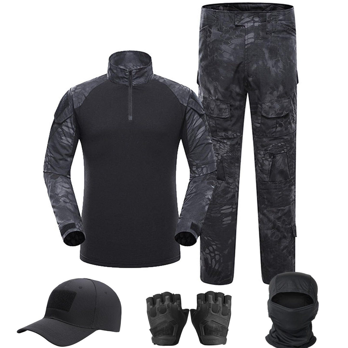 SANYETS Tactical Uniform,Combat Long Sleeve Shirt and Pants,Cap Gloves Balaclava Set Airsoft Suit, Military Gear Amy Clothing for Men(XL,TYP)