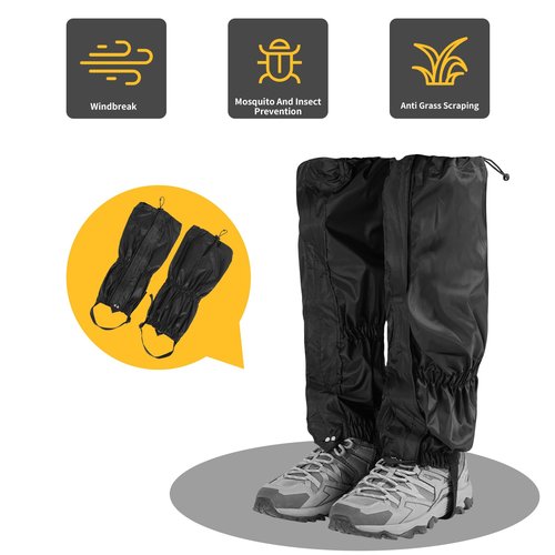 Budlgyexi 2PCS Gators for Hiking Boots-Gaiters for Hiking, Waterproof, Sandproof and Anti-Mosquito Bites for Muddy Ground, Desert and Garden (Black)