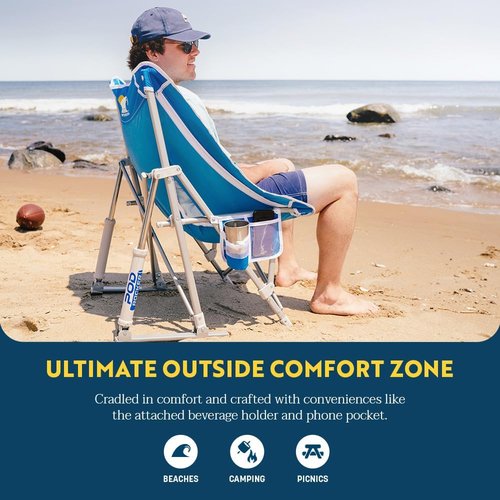 GCI Outdoor Pod Rocker Beach Chair - Collapsible Folding Rocking Chair with Drink Holder | Saybrook Blue