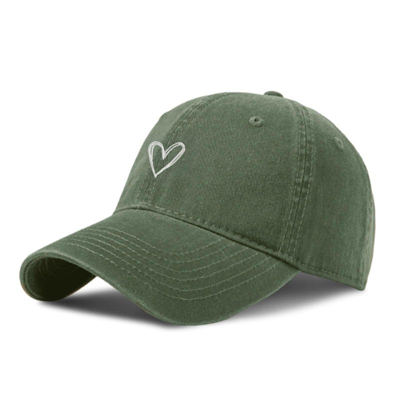 Pairxily Vintage Heart Embroidered Baseball Cap Distressed Adjustable Hat for Women Dad Low Profile Hats Unisex Cotton Cap(Army Green)