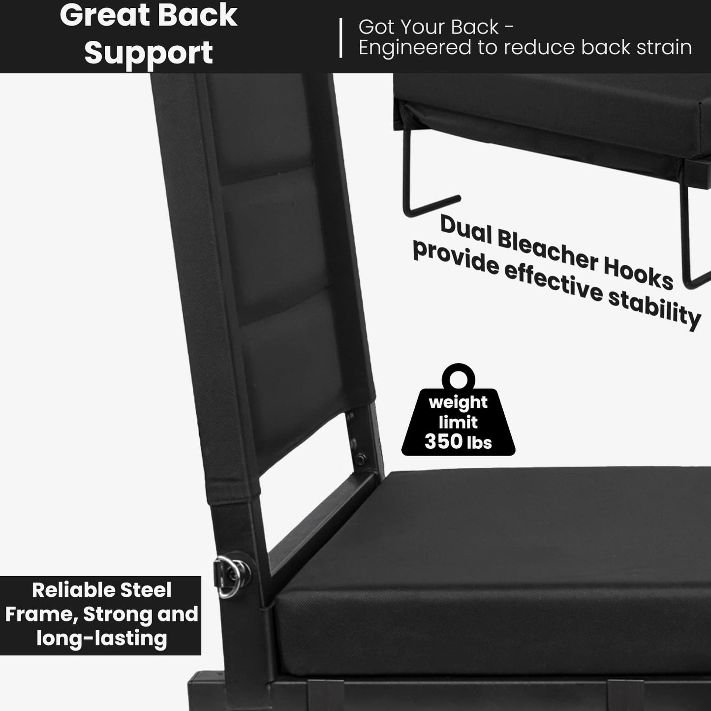 GravGrow Stadium Seats with Back Support, Portable Bleacher Chairs with Back and Cushion, Thick Padded Bleacher Seat, Lightweight Folding Stadium Chair for Sports Events