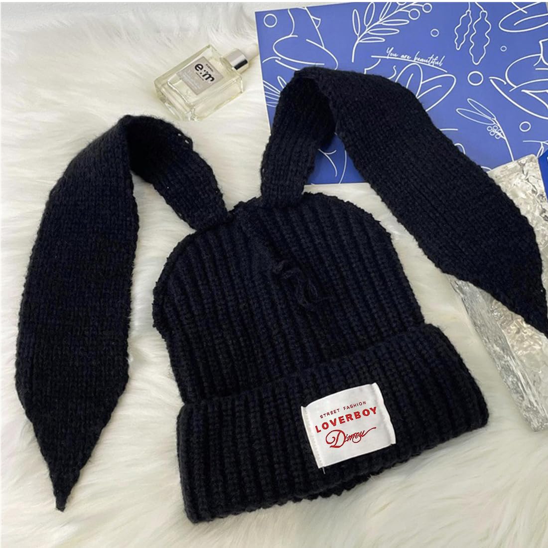 Bunny Ears Hat Beanie with Ears Long Ears Grunge Hat Winter Cap Warm Knit Rabbit Crochet Cap