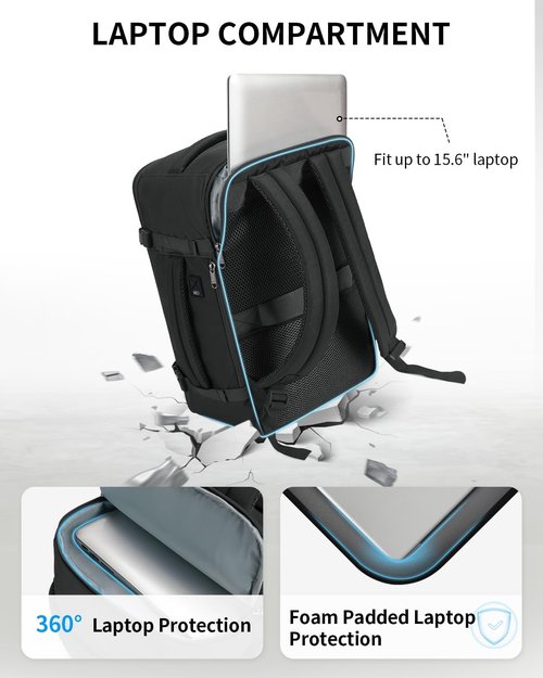 ECOHUB Travel Backpack - 15.6 Inch Laptop Bag with USB Charging & Anti-Theft Pockets | 30L, Black
