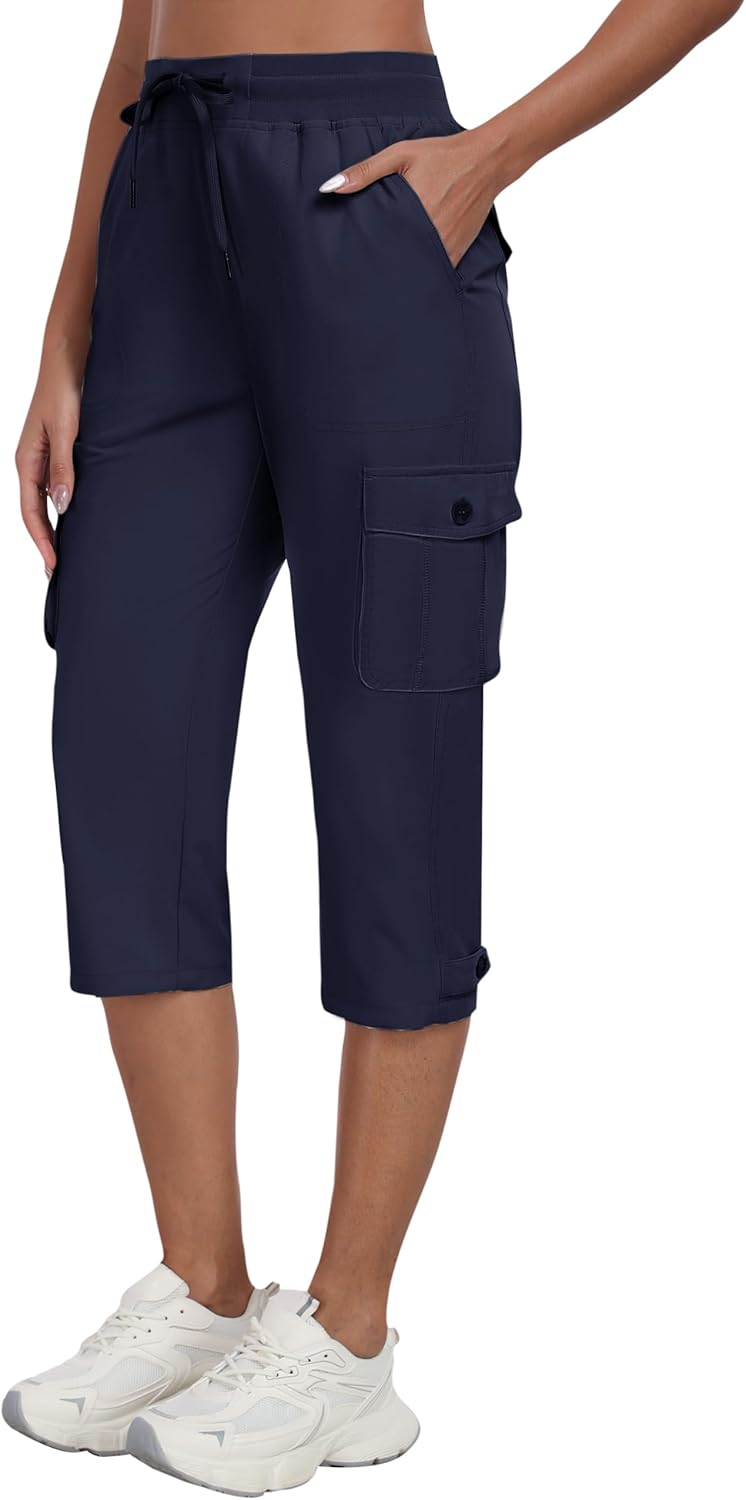 MoFiz Women's Cargo Capris Pants - Lightweight Quick-Dry Travel & Hiking Pants with Pockets