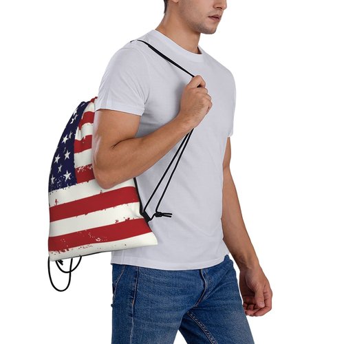 AIMASTZ Usa Flag Unisex Drawstring Backpack Bag Sport Gym Dance Travel Sackpack