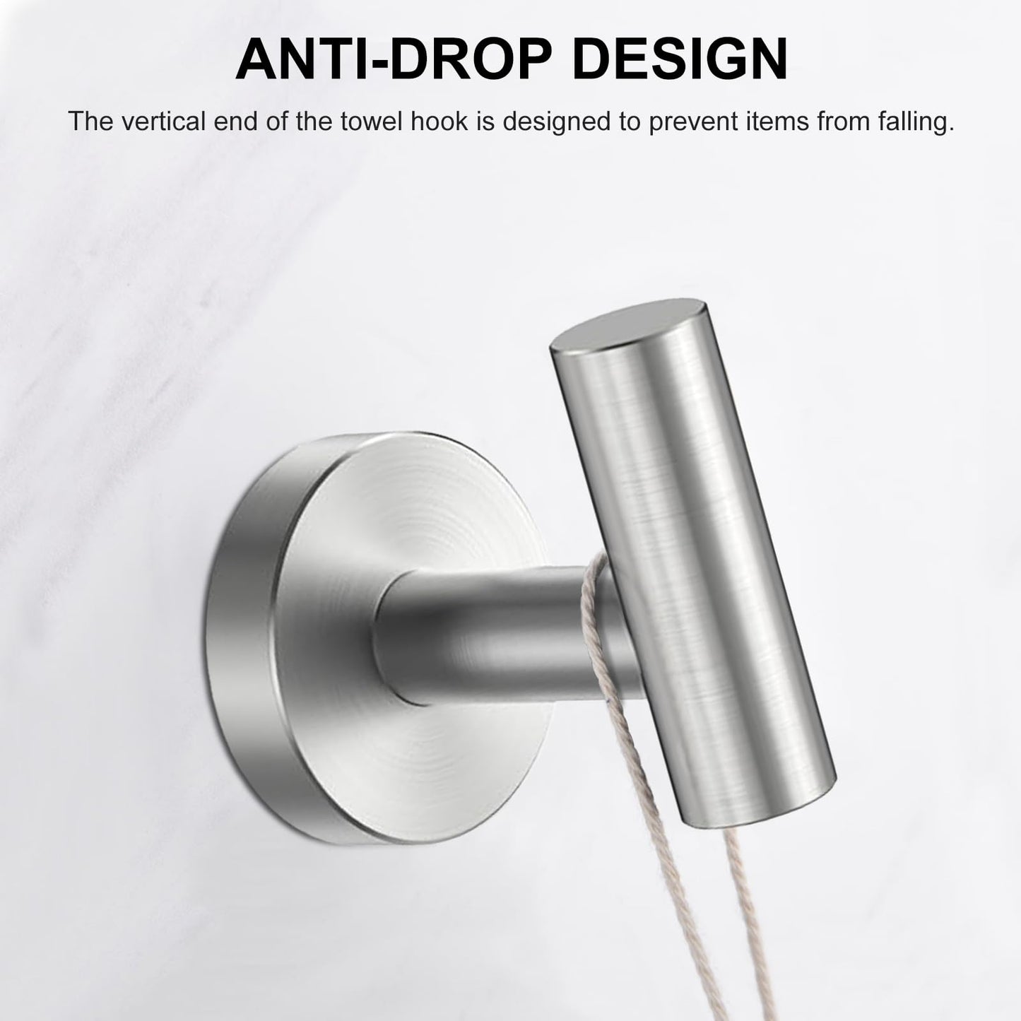 SetSail Towel Hooks for Bathrooms Screw-in 4 Packs Brushed Nickel Bathroom Towel Hook Wall Mounted Stainless Steel Shower Towel Hooks for Coat Hanging, Drill Hole