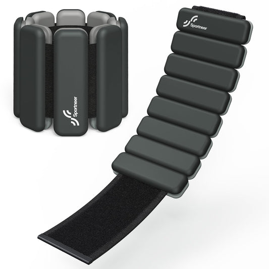 Sportneer Wrist & Ankle Weights for Women Men - 1 Pair (1 lb Each) | Adjustable Weighted Bracelet Silicone Bangles for Yoga, Dance, Pilates, Cardio, Aerobics, Gym, Pool Exercises and Jogging (Polar Night Black,1 LB x 2)