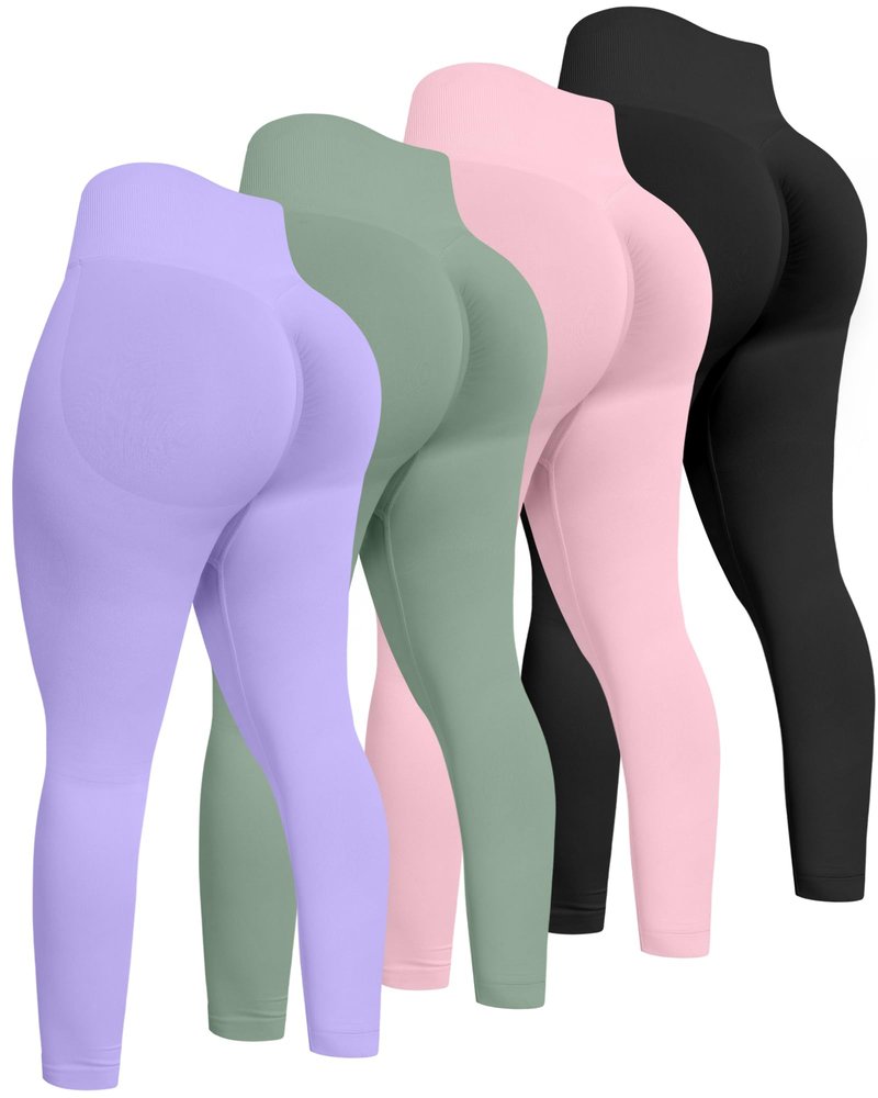 ATHVOTAR Workout Gym Leggings Women, High Waisted Seamless Butt Lifting Scrunch Butt Sports Leggings Black/Pink/Pistachio/Light Purple M