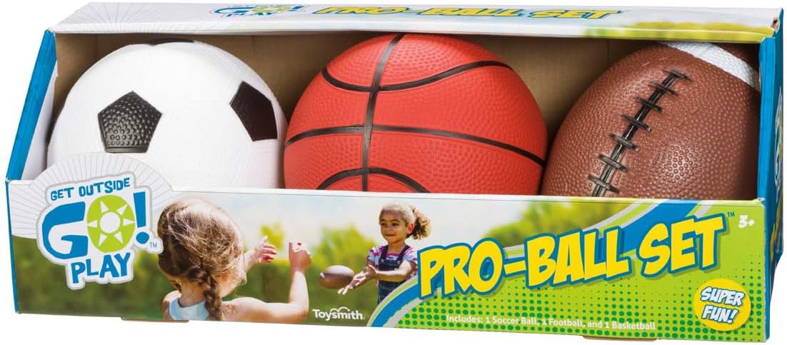Toysmith Pro-Ball Set | 3-Pack Toddler Sports Balls for Ages 3+ - Indoor/Outdoor Play, Gift Idea