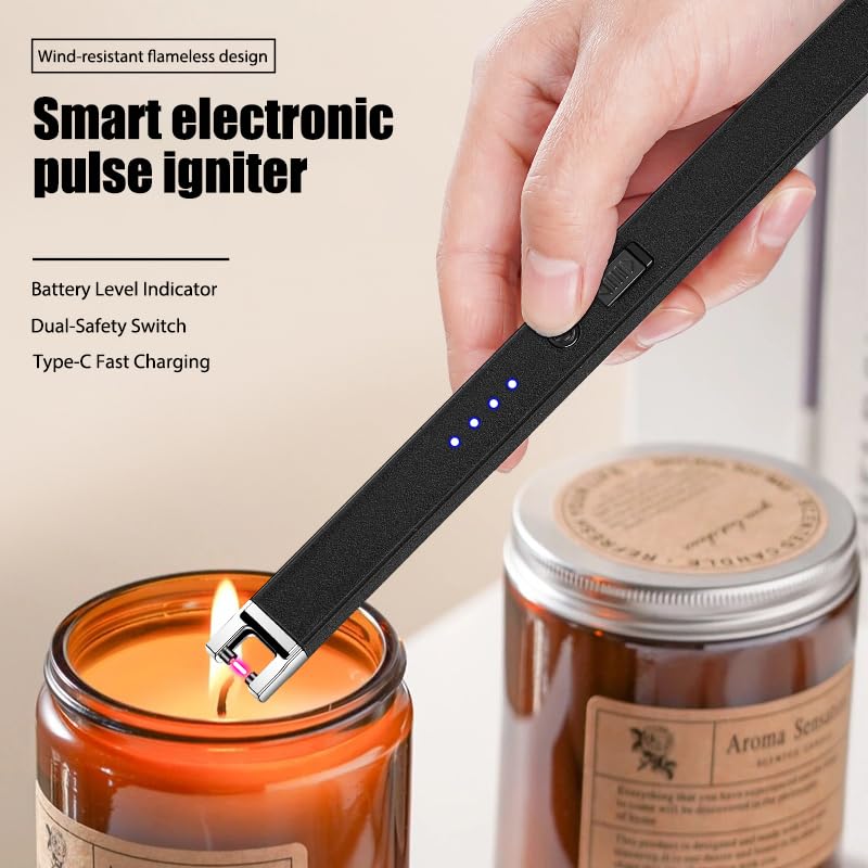 Electric Candle Lighter - Flameless Windproof USB Rechargeable - Blue