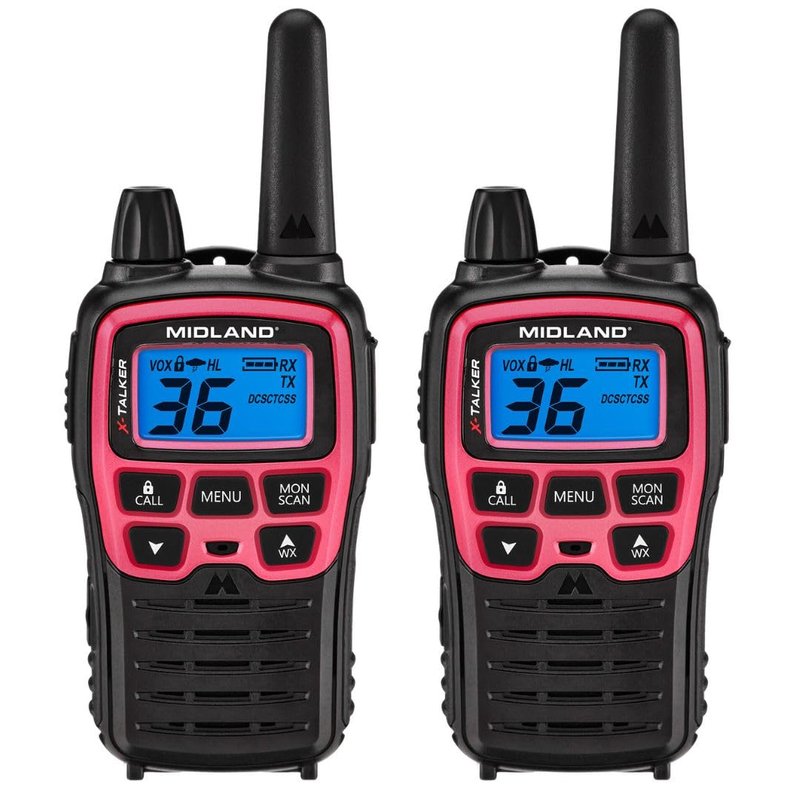 Midland T71PNK X-TALKER FRS Walkie Talkies with NOAA Weather Scan & Alert – Long Range Two-Way Radios – 36 Channels, 121 Privacy Codes – for Camping, Overlanding, Rock Crawling – Black/Pink, 2 Pack