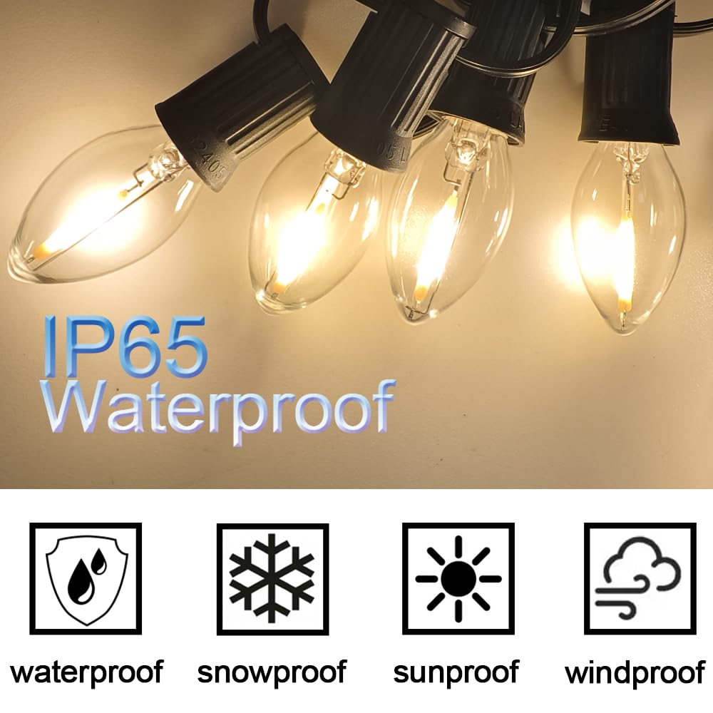 NETEHA 15 Pack C7 Clear Led Replacement Christmas Light Bulb, C7 E12 Base 120V Waterproof Led Bulbs for Christmas Outdoor String Lights, Halloween Decoration Bulb