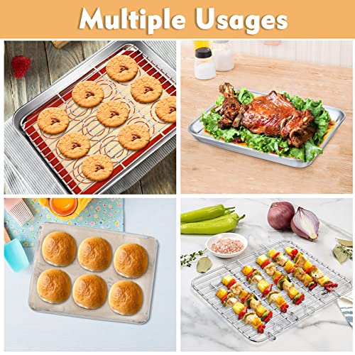P&P CHEF 9-Inch Baking Sheet Pan with Cooling Rack & Silicone Mat Set