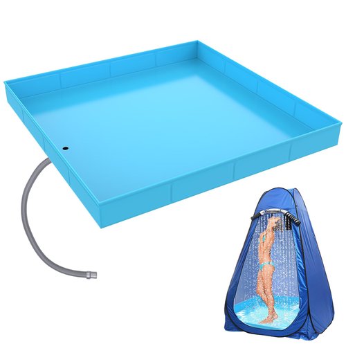 ANTEQI Portable Shower Pan, Foldable Camping Shower Base with Detachable Drain Pipe, 40" x 40" x 4" Outdoor Shower Floor for Beach, RV, Indoor Shower Stall
