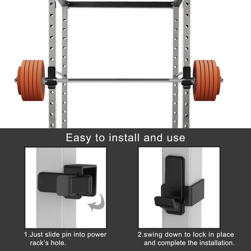 Kipika J-Hooks for 3" x 3" Power Rack - 5/8" or 1" Hole - Reinforced Steel with Rubber Pads - Heavy Duty Squat Rack Accessories - 2Pcs