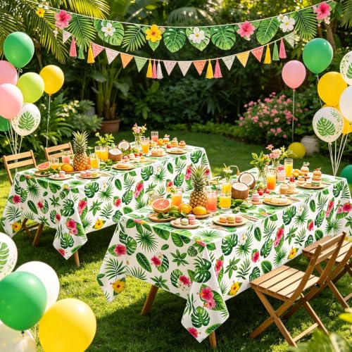 Hawaiian Luau Tablecloths - 4 Pack Tropical Palm Leaves 86x51