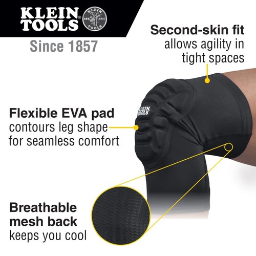 Klein Tools Knee Pads - Lightweight Padded Sleeves with Breathable Mesh Back | Black, M/L