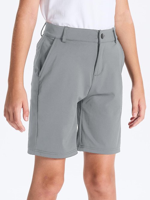 DEVOROPA Youth Boys School Uniform Flat Front Shorts Stretch Performance Kids Dress Chino Hybrid Twill Casual Running Khaki Athletic Summer Shorts Clothes with Pockets Dark Gray L