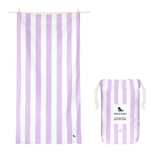 Dock & Bay Beach Towel - Quick Dry, Sand Free - Compact, Lightweight - 100% Recycled - Includes Bag - Cabana Light - Lombok Lilac - Large (160x90cm, 63x35)