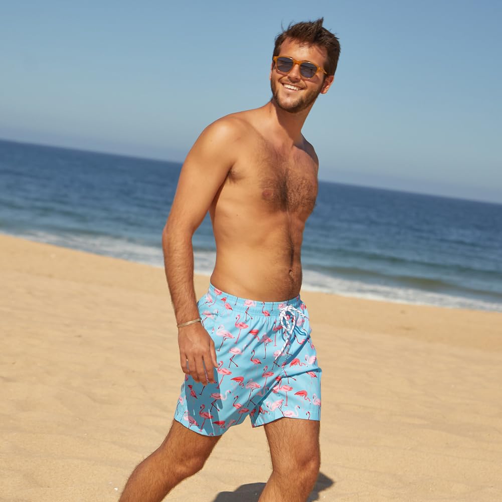 maamgic Mens Swim Trunks Quick Dry Swim Shorts with Mesh Lining Funny Swimwear Bathing Suits 7inch Blue & Pink X-Small