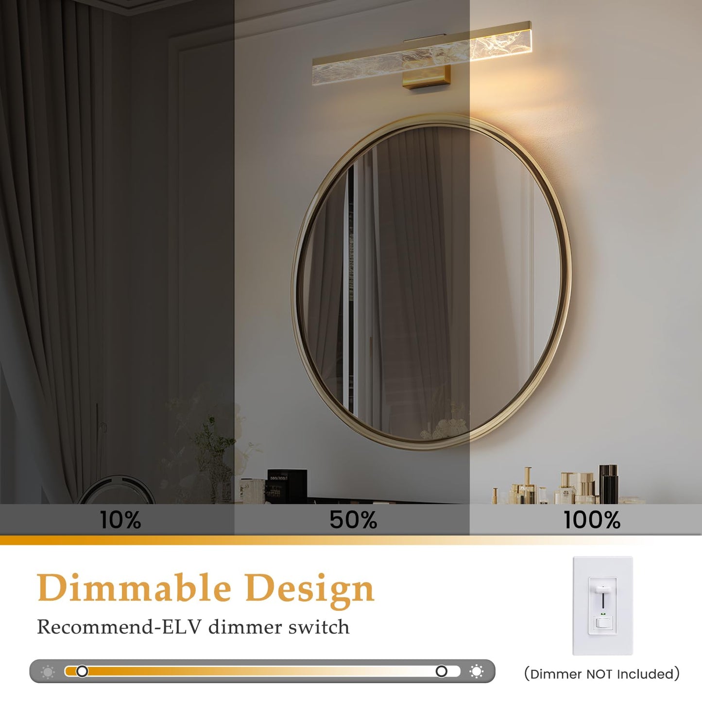 AIJIASI Gold Vanity Light - 24 Inch Modern Bathroom Light Fixture Over Mirror 18W 3000K Warm Lighting Dimmable LED Vanity Lights for Bathroom Restroom Mirror