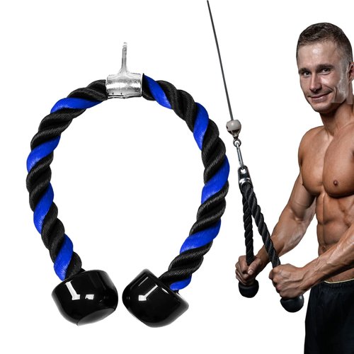 Taeku Tricep Rope – Heavy Duty Nylon Cable Attachment with Long Handle & Carabiner for Triceps Pushdown Home Gym Workouts (Blue 27")