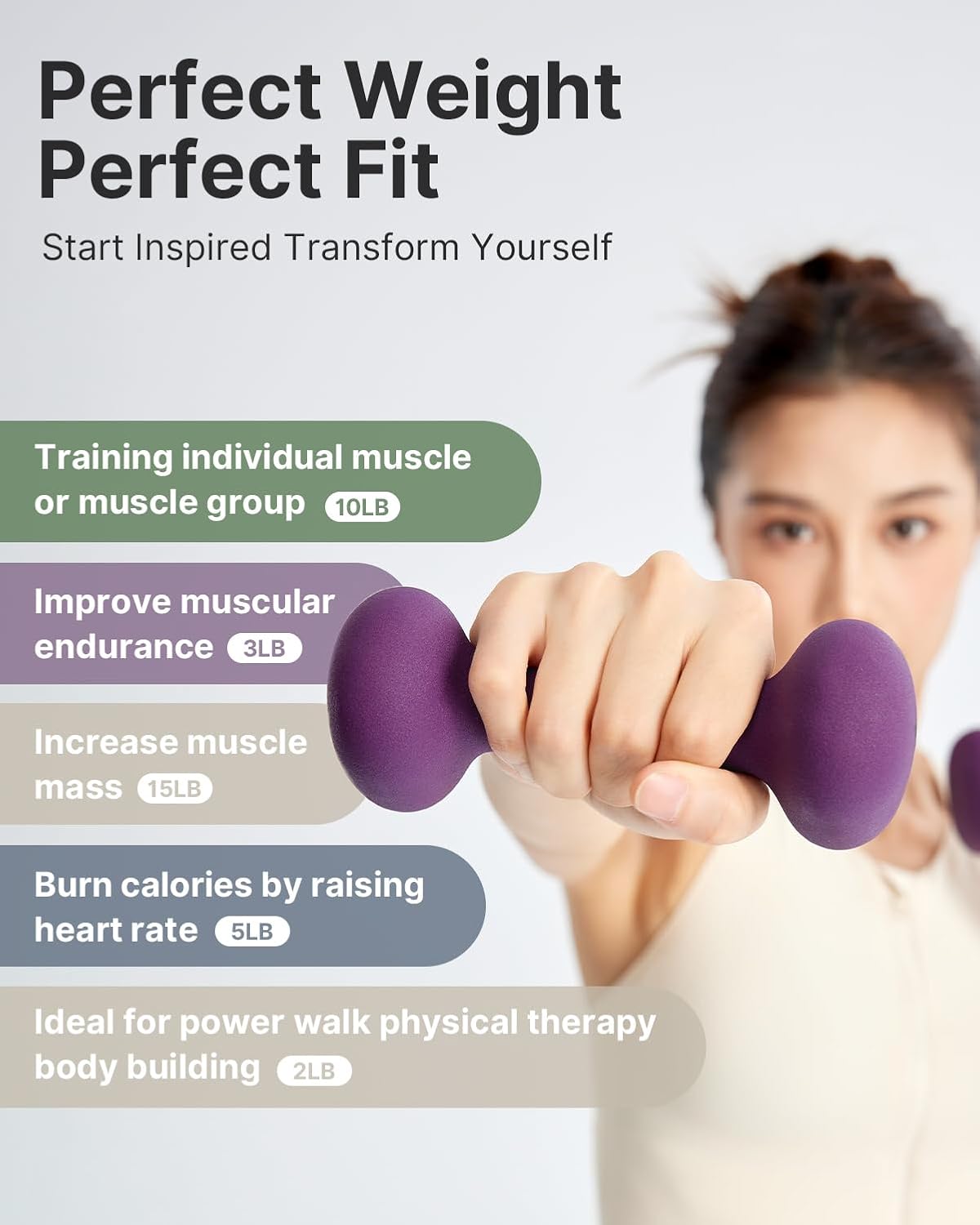 YOTTOY Dumbbell Set for Women - 2 to 15 Pound Non-Slip Hand Weights for Home Workouts | Portable Neoprene