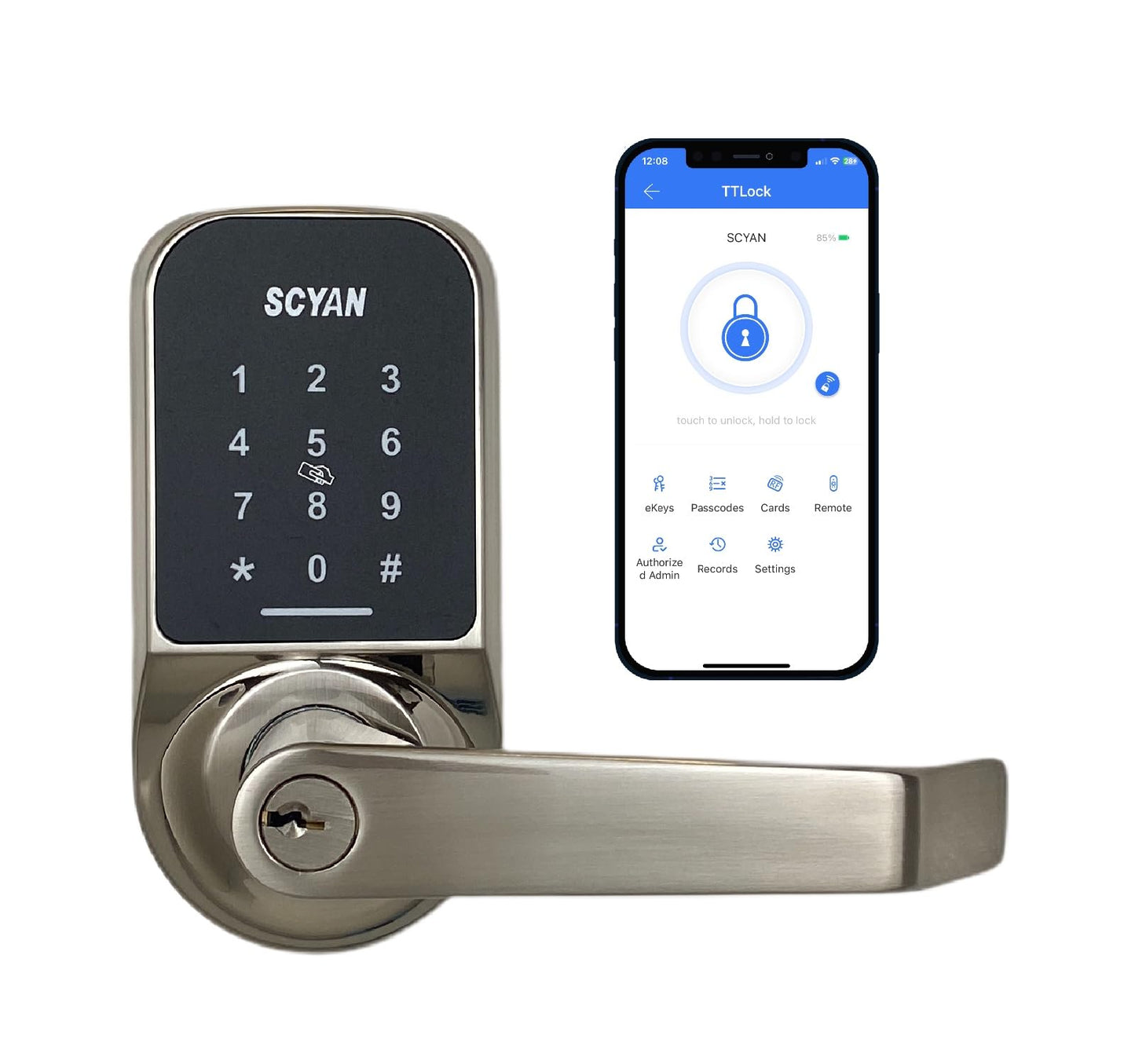 Smart Door Lock, Keyless Entry Door Lock, SCYAN X4 Handle Lock with Touchscreen Keypad Access, Auto Locking, for Home, Airbnb, Rental House (Brushed Nickel)