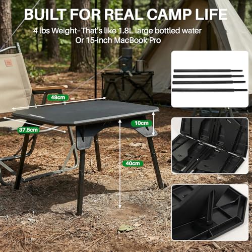 TOPCHANCES Black Ultralight Folding Camping Table with Carrying Bag
