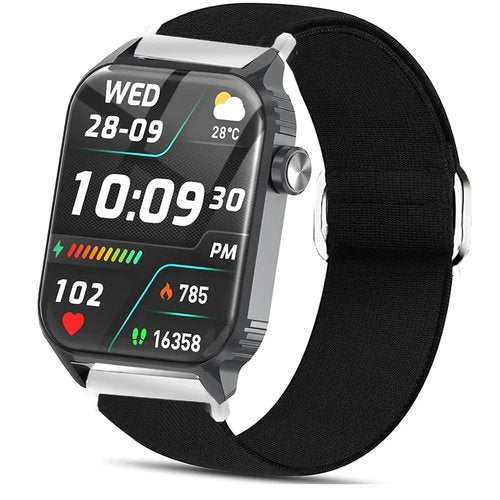 Compatible with TRAUSI Smart Watches Bands, Quick Release Stretch Elastics Nylon Adjustable Replacement Strap Accessories for Men & Women Compatible with TRAUSI TG08 1.83" HD Smart Watches (Black, 22mm size band)
