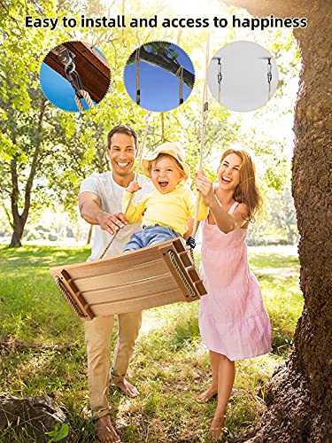 PELLOR Wooden Tree Swing Seat for Children & Adults - Burlywood, 17.7x7.9 inches, Indoor & Outdoor Rope Swing