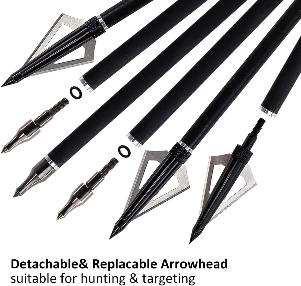 Skiennix 12Pcs Archery Hunting Arrows - 30-Inch with Removable Tips & Adjustable Nocks for Adults