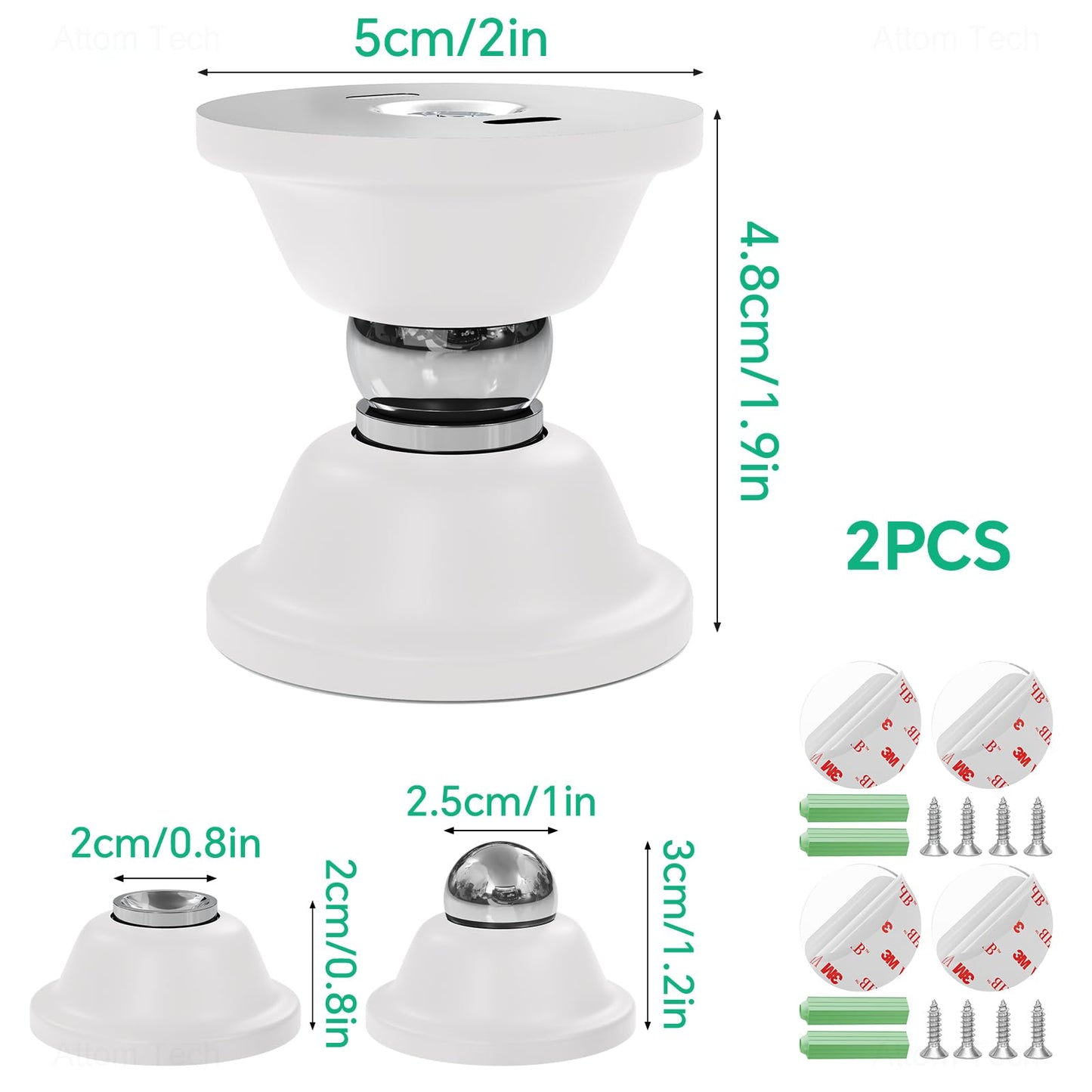 NiHome RV White Magnetic Door Stop for Door Holding & Stopping, Easy Install Non-Obtrusive Design, Flexible Mounting Options for RV, Older Homes & Uneven Doors, Protects Walls(2PCS)